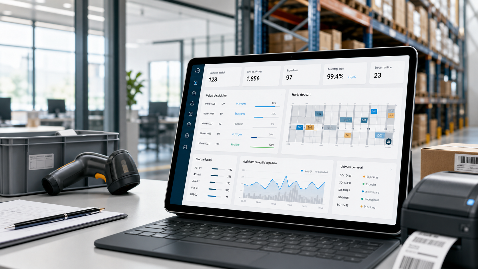 Operix WMS dashboard shown in a warehouse operations context
